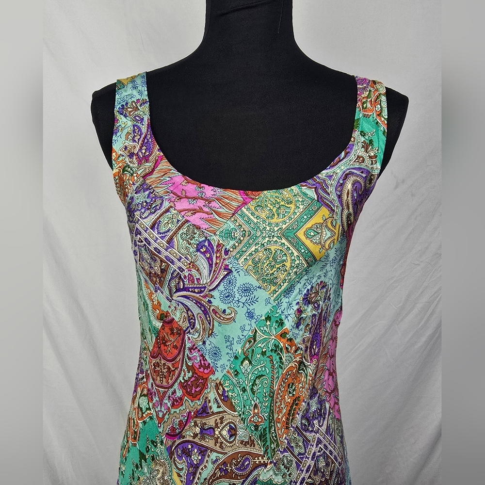 Sundance Patchwork Silk Bohemian Festive Women's Sleeveless Maxi Dress sz S - Picture 2 of 6